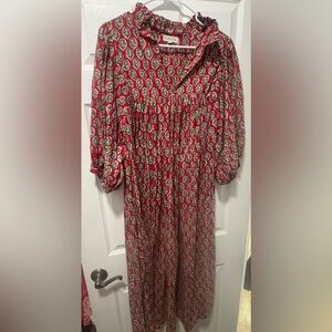 Red block print dress